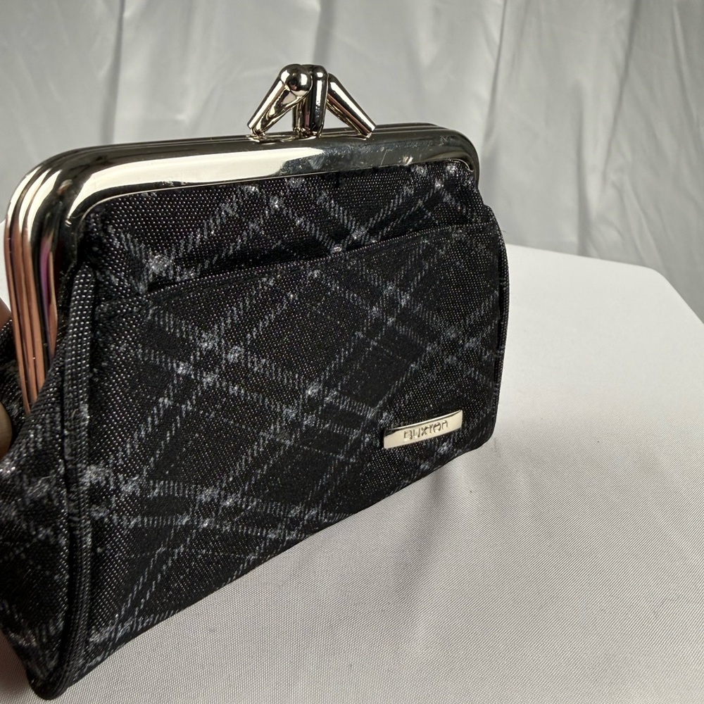 Buxton Black and Gray Plaid Clutch
